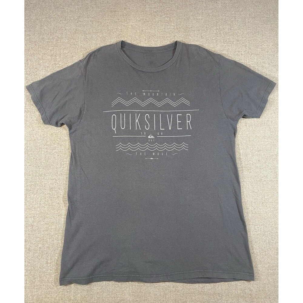Quiksilver T-Shirt Mens L Gray Logo Cotton Regular Fit Short Sleeve *Hole*